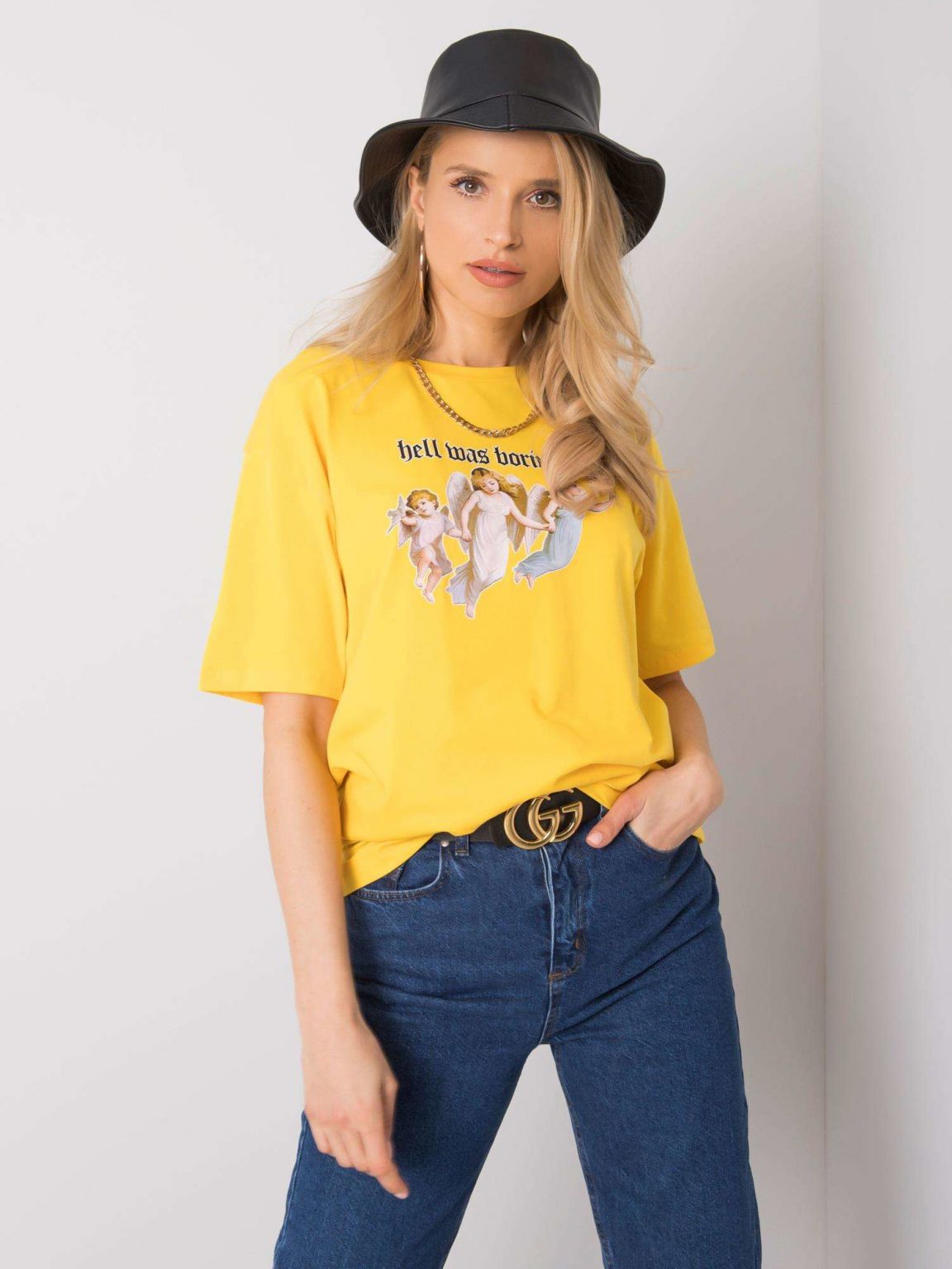 Żółty t-shirt z printem Jasmine RUE PARIS