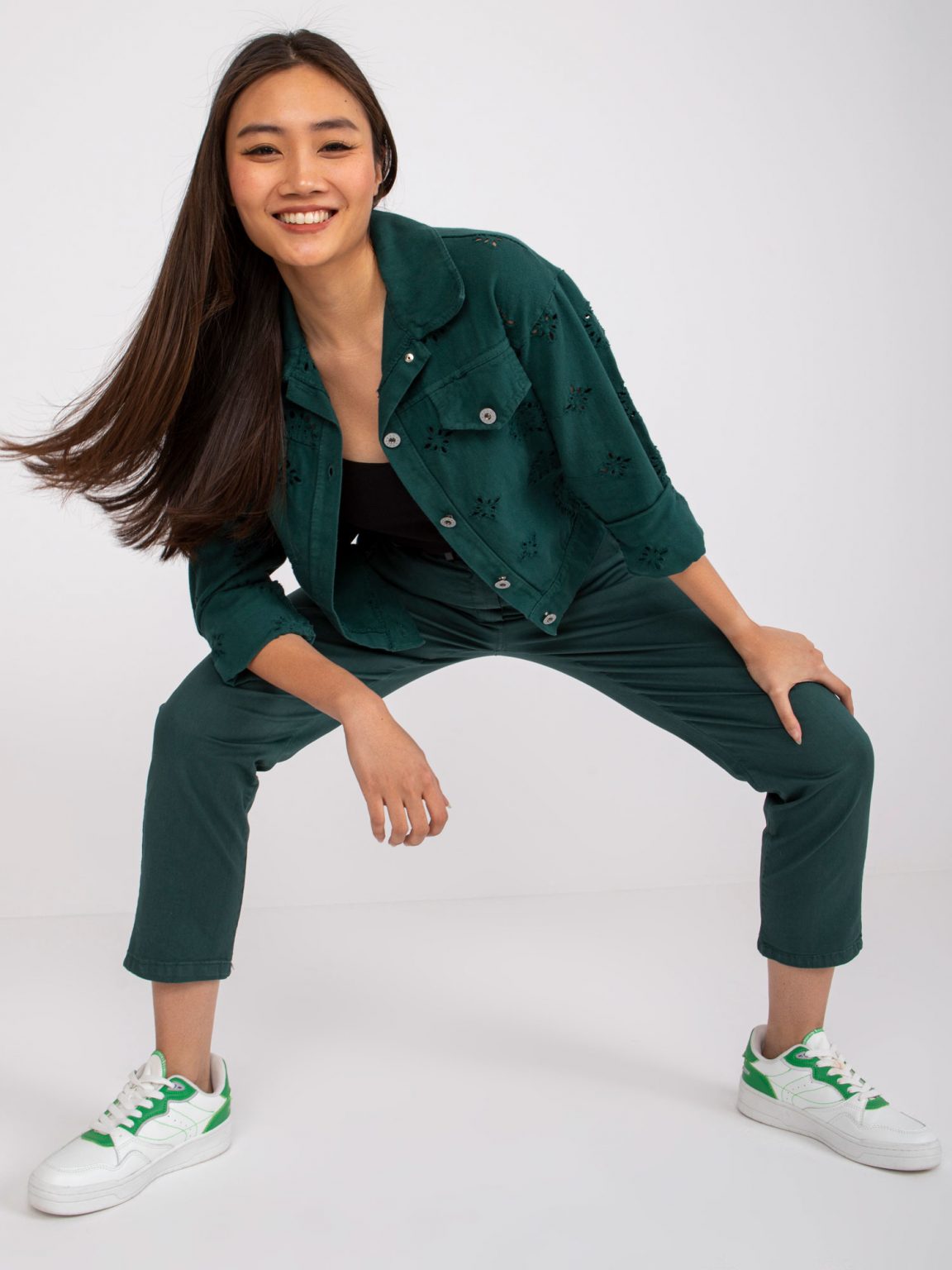 Zielona kurtka jeansowa damska Colima