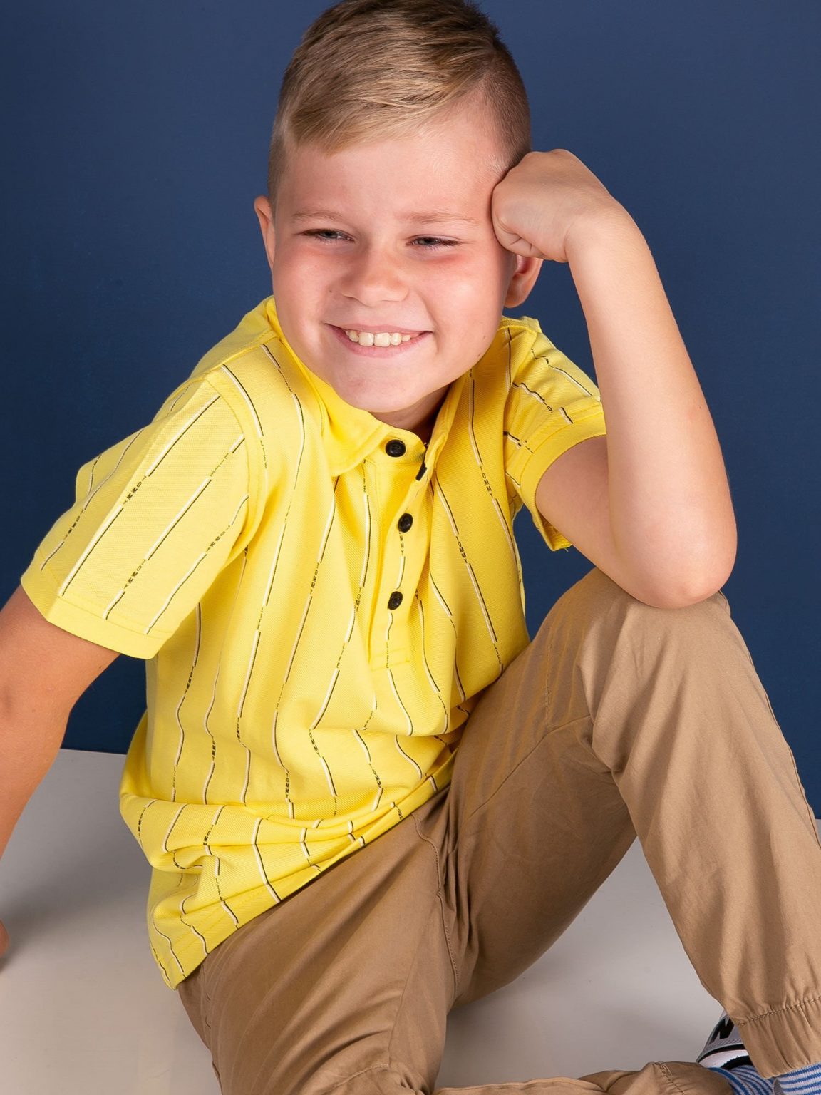 TOMMY LIFE Żółta koszulka polo dla chłopca w paski