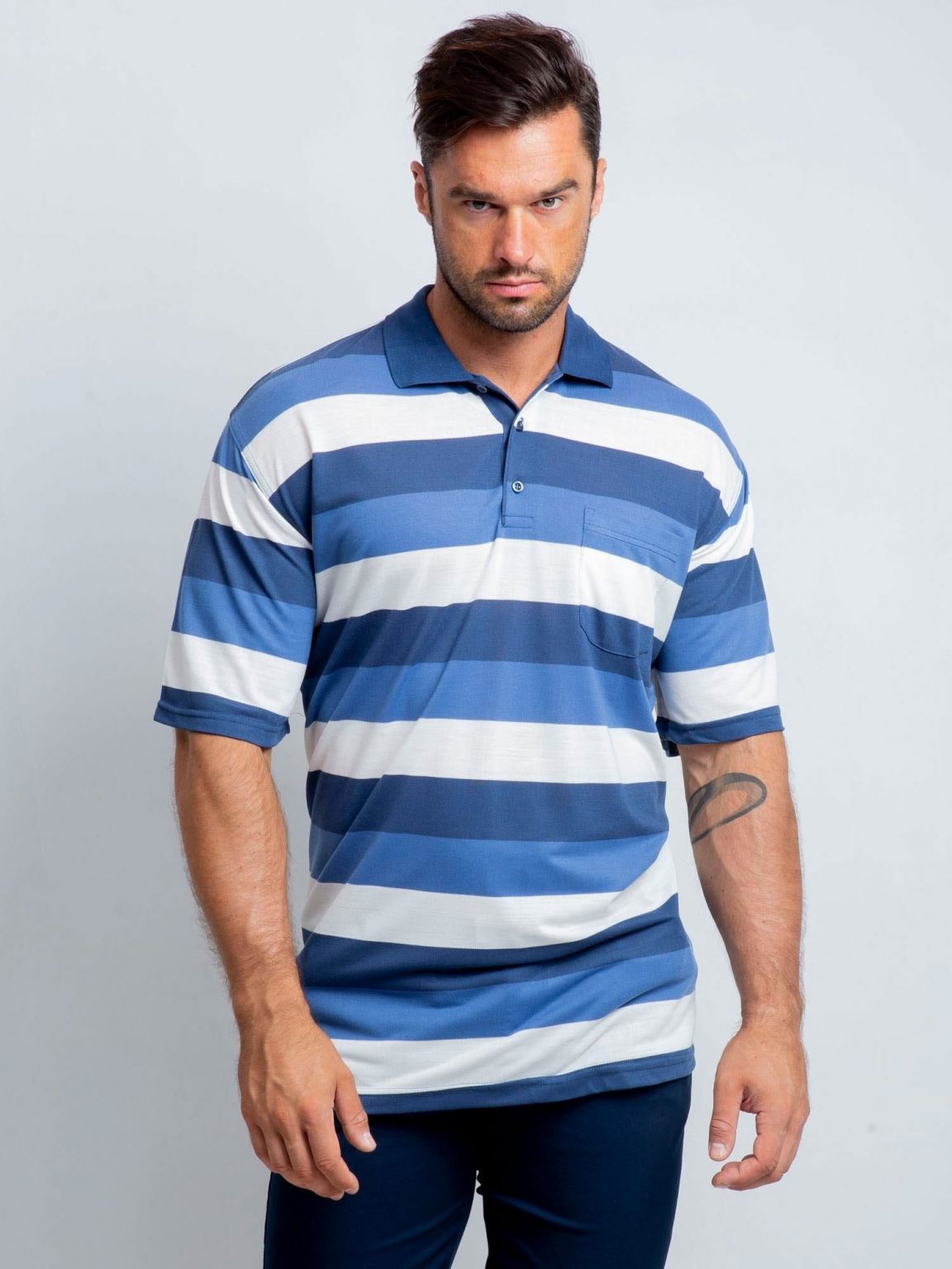 Niebiesko-biała koszulka polo męska plus size Turnover