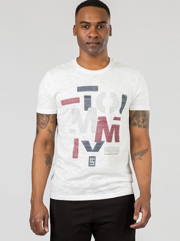 TOMMY LIFE Ecru t-shirt z nadrukiem