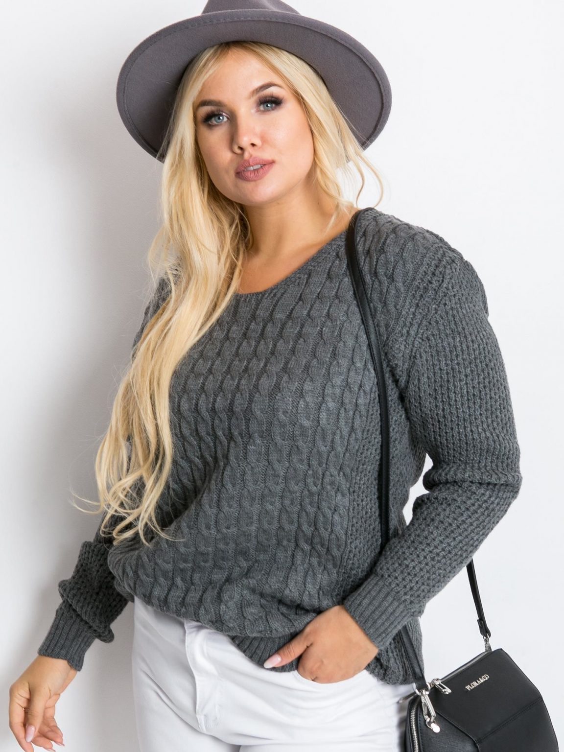 Ciemnoszary sweter plus size Now