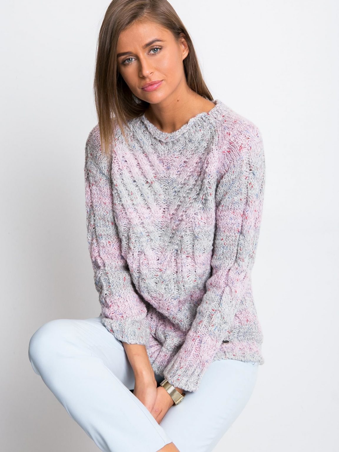Szaro-różowy sweter Rave