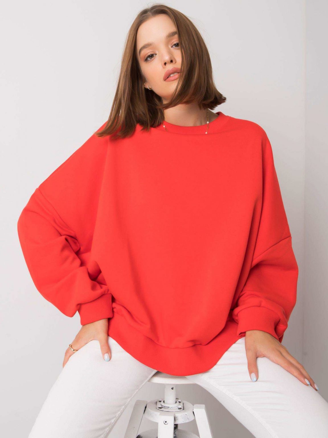 Czerwona bawełniana bluza bez kaptura Fabrizia