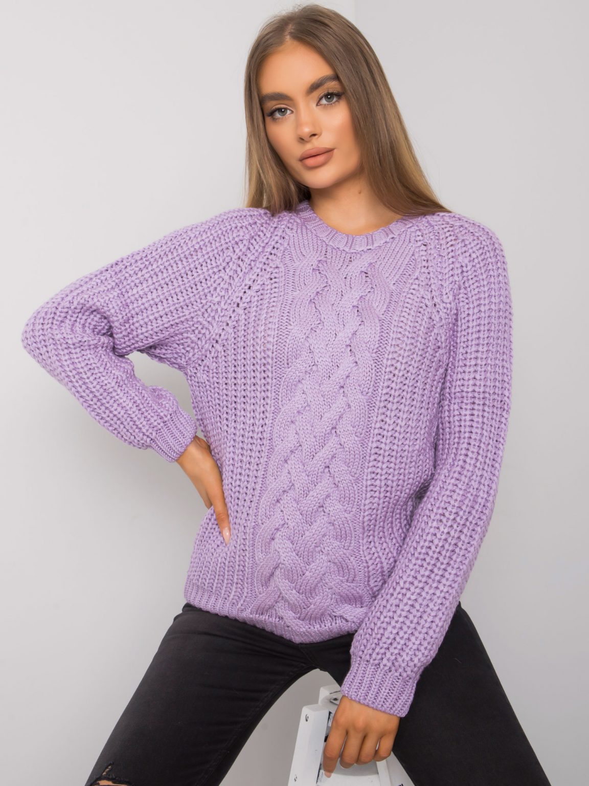 Fioletowy sweter z warkoczami Jacksonville RUE PARIS