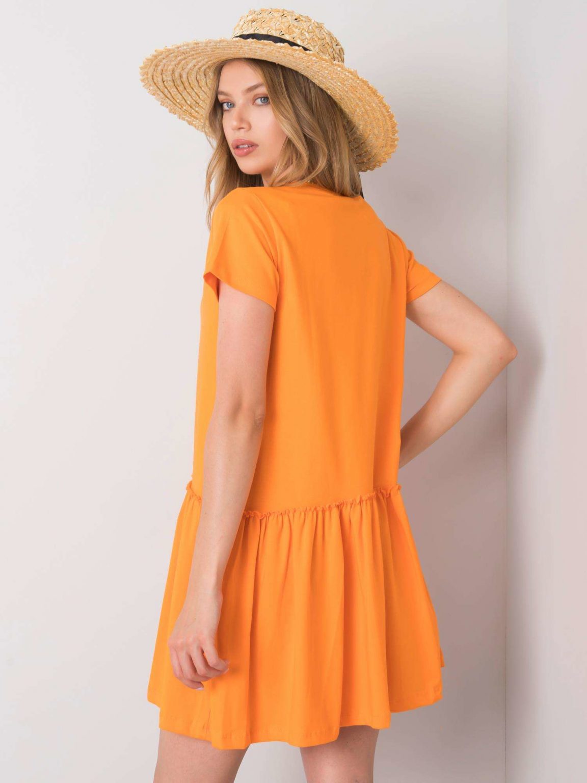 Pomarańczowa sukienka z falbaną Cammie