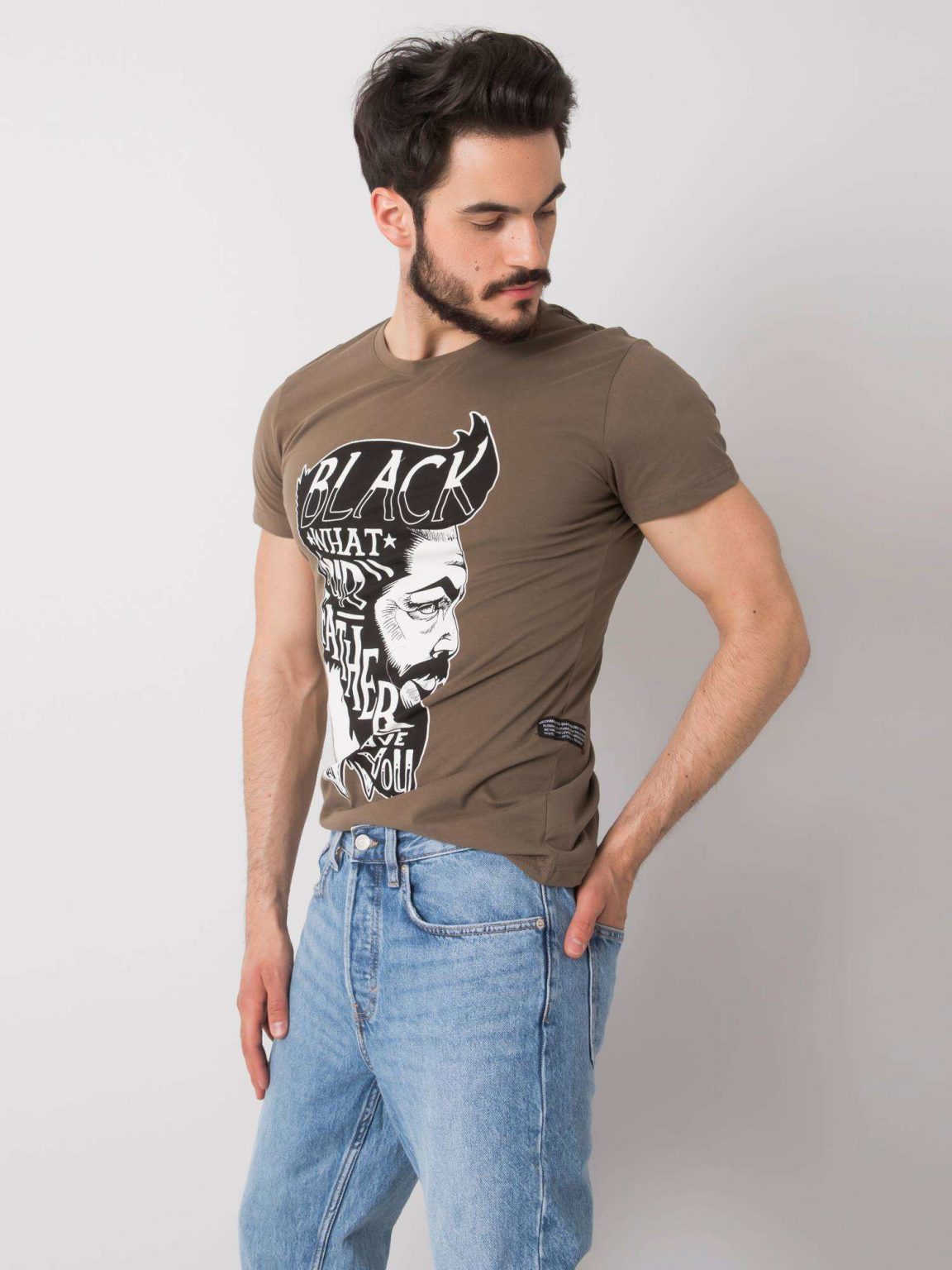Khaki t-shirt męski bawełniany Aiden