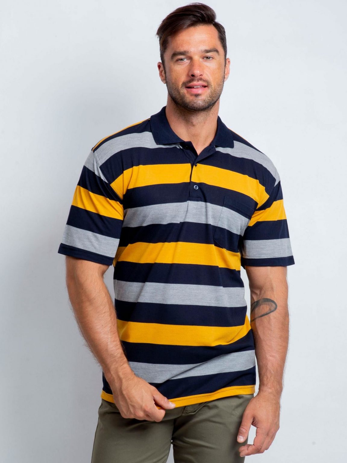 Granatowo-żółta męska koszulka polo plus size Crowdy