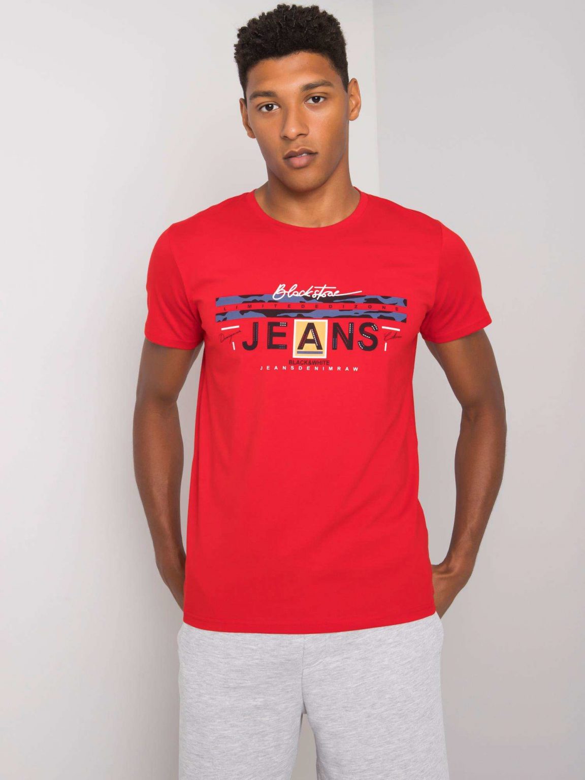 Czerwony t-shirt męski z okrągłym dekoltem Royce