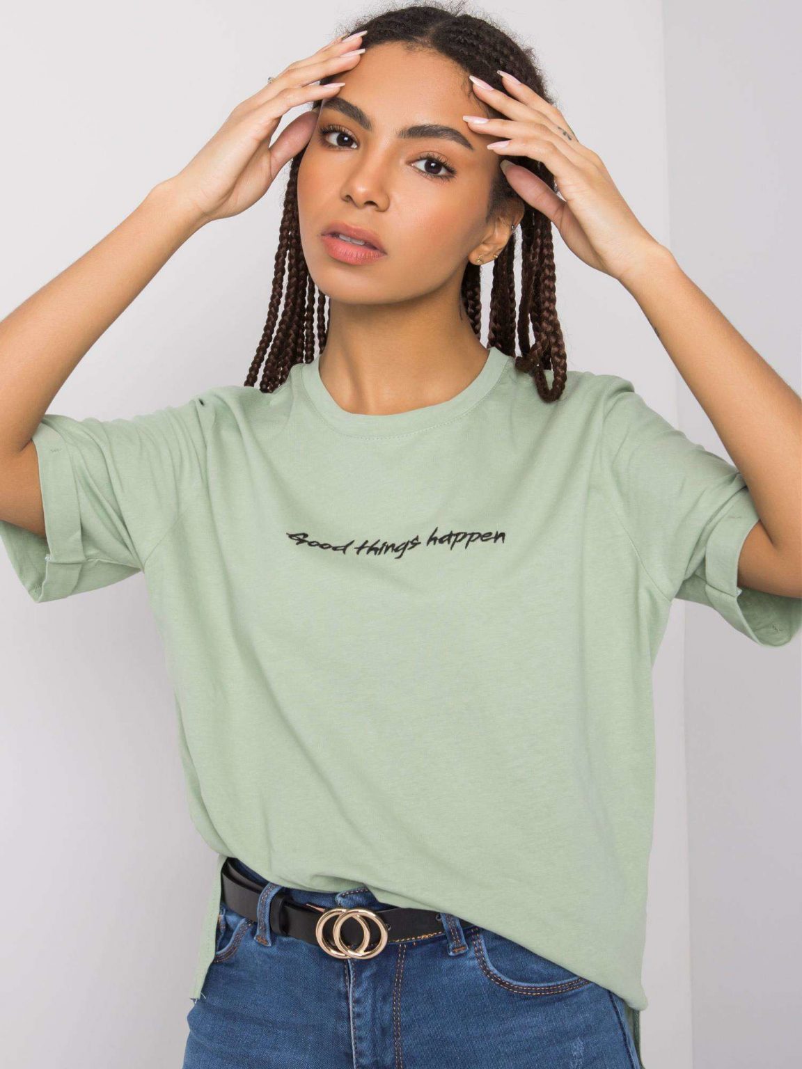 Jasnozielony t-shirt bawełniany Kaylee RUE PARIS