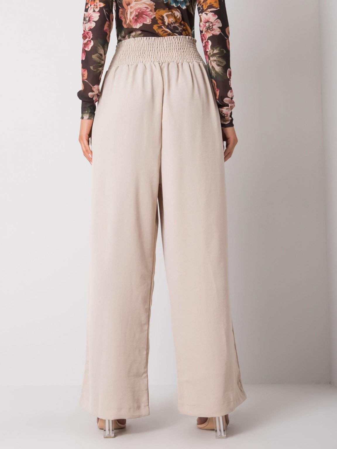 Beżowe szerokie spodnie z materiału Lareen RUE PARIS
