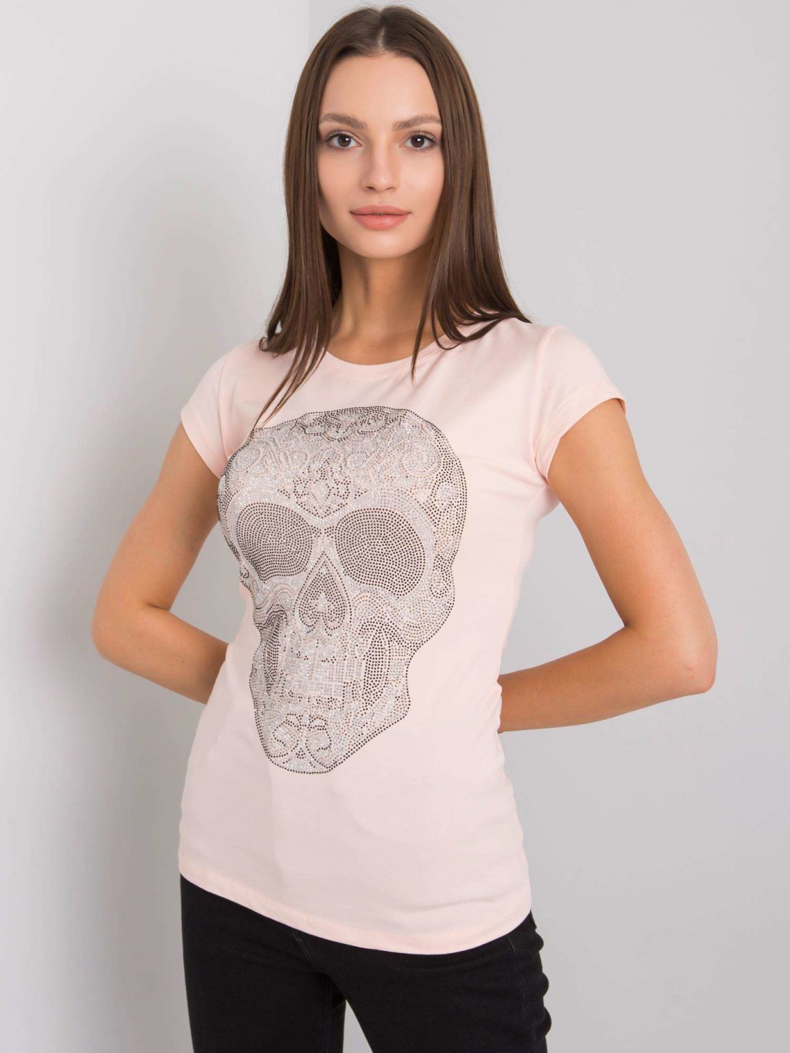 Jasnoróżowy t-shirt z aplikacją Skull