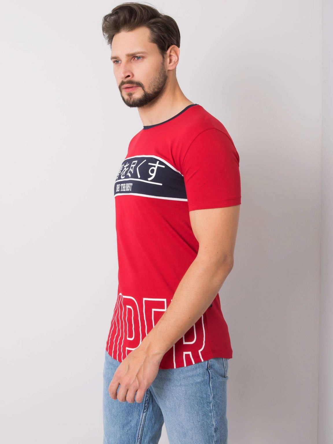 Czerwony t-shirt męski z printem Luca