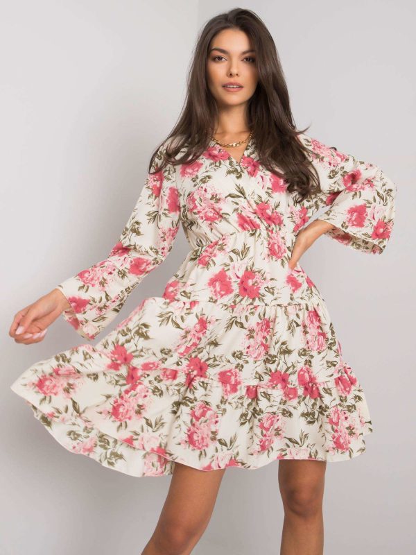 Beżowo-różowa sukienka w kwiaty Leighton