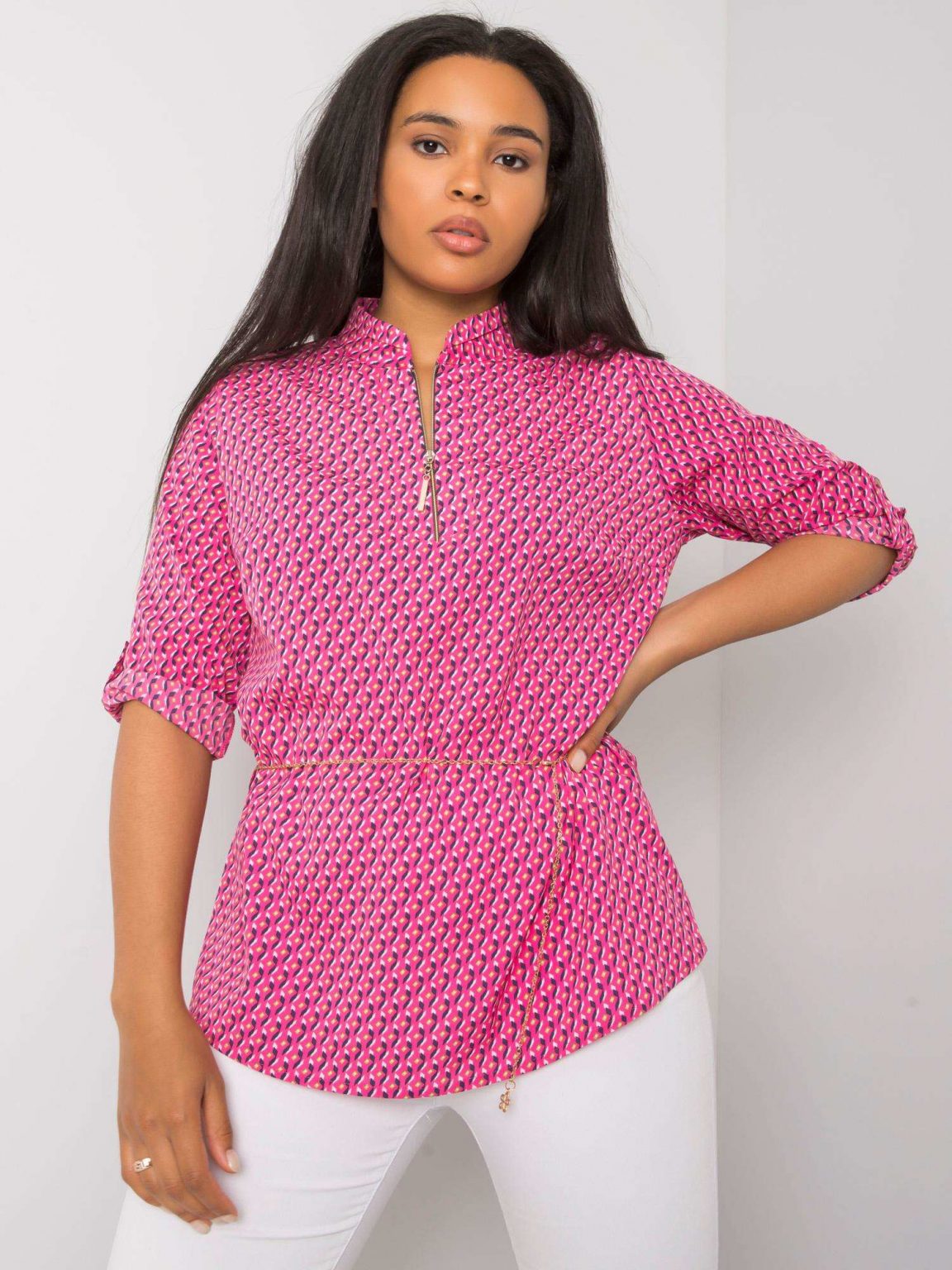Różowa bluzka plus size we wzory Benecia