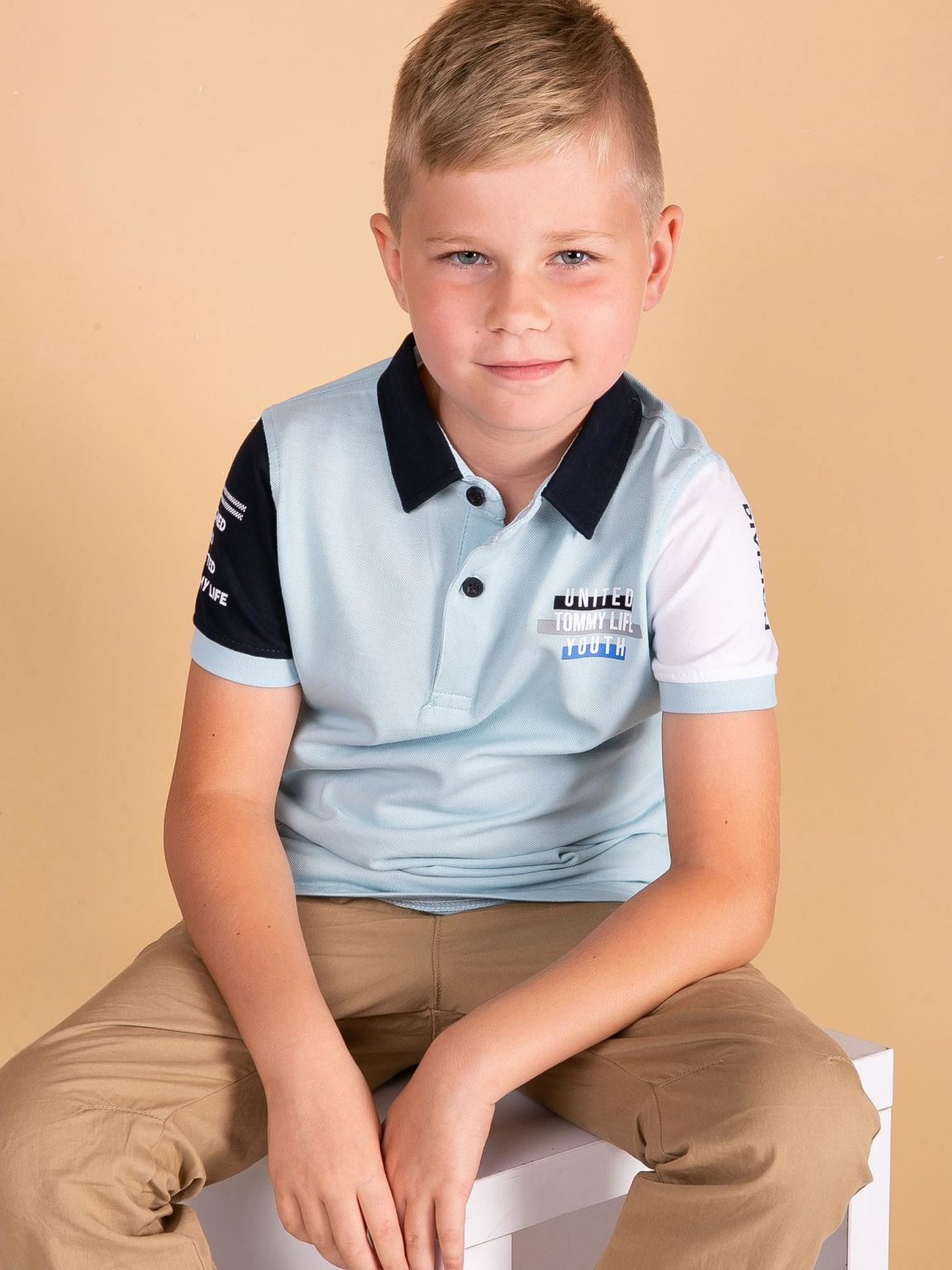 TOMMY LIFE Jasnoniebieska bawełniana koszulka polo dla chłopca