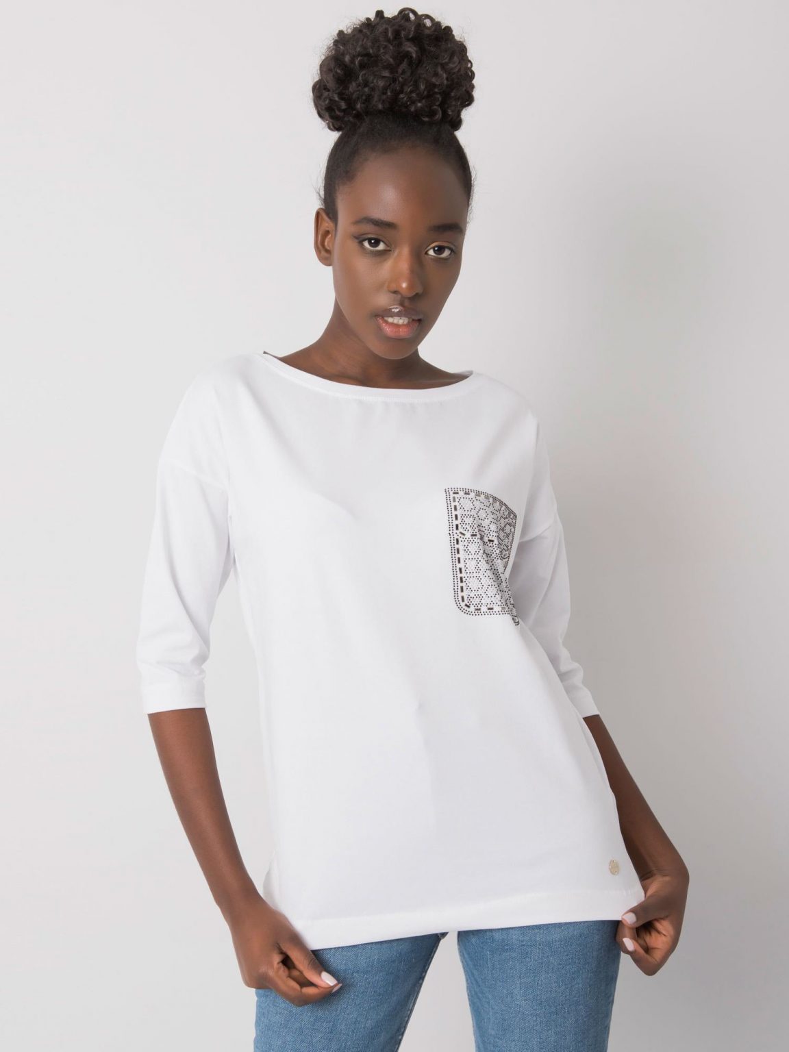 Biała bluzka bawełniana z aplikacją Medine