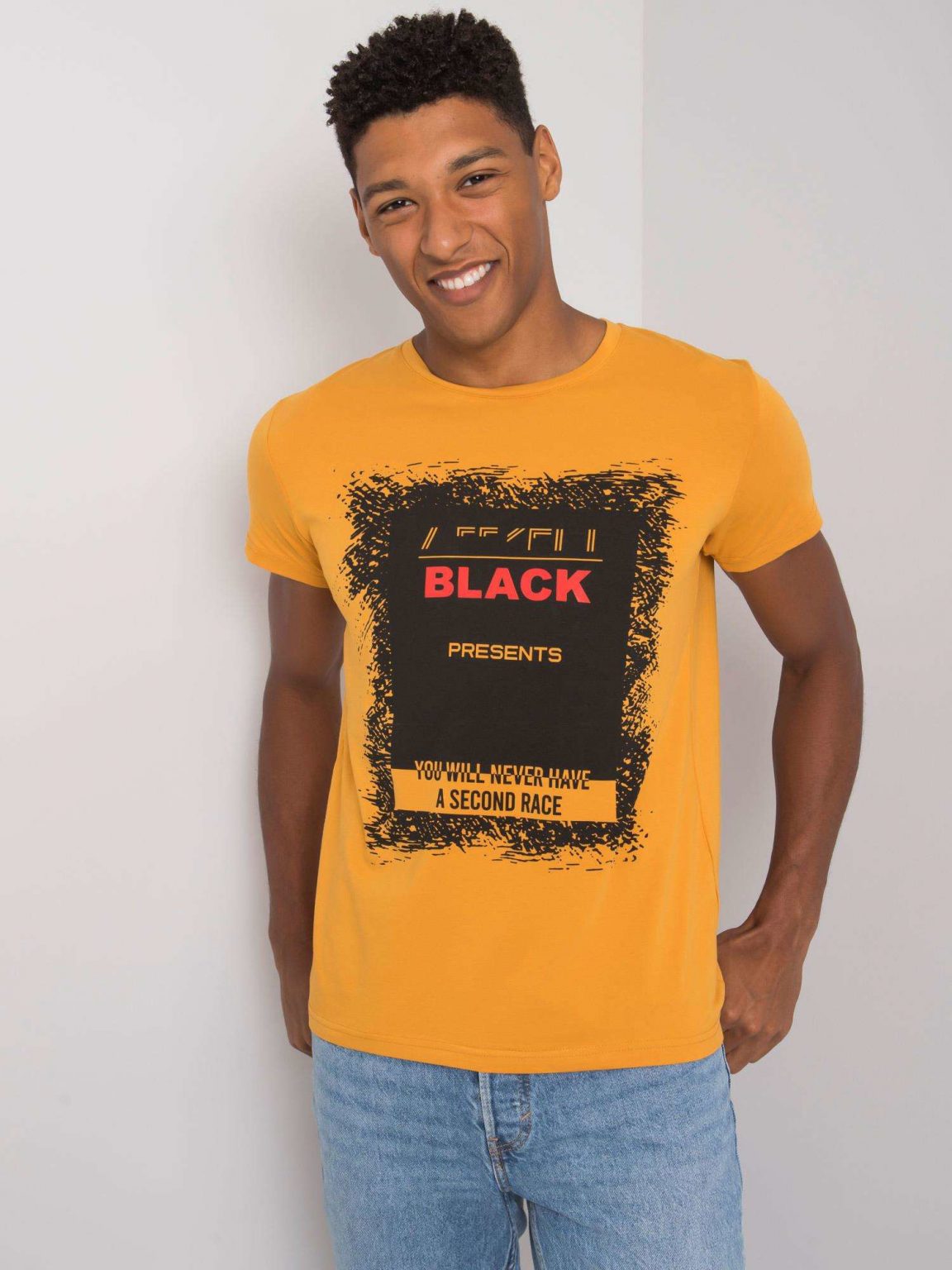 Musztardowy t-shirt męski bawełniany Brighton