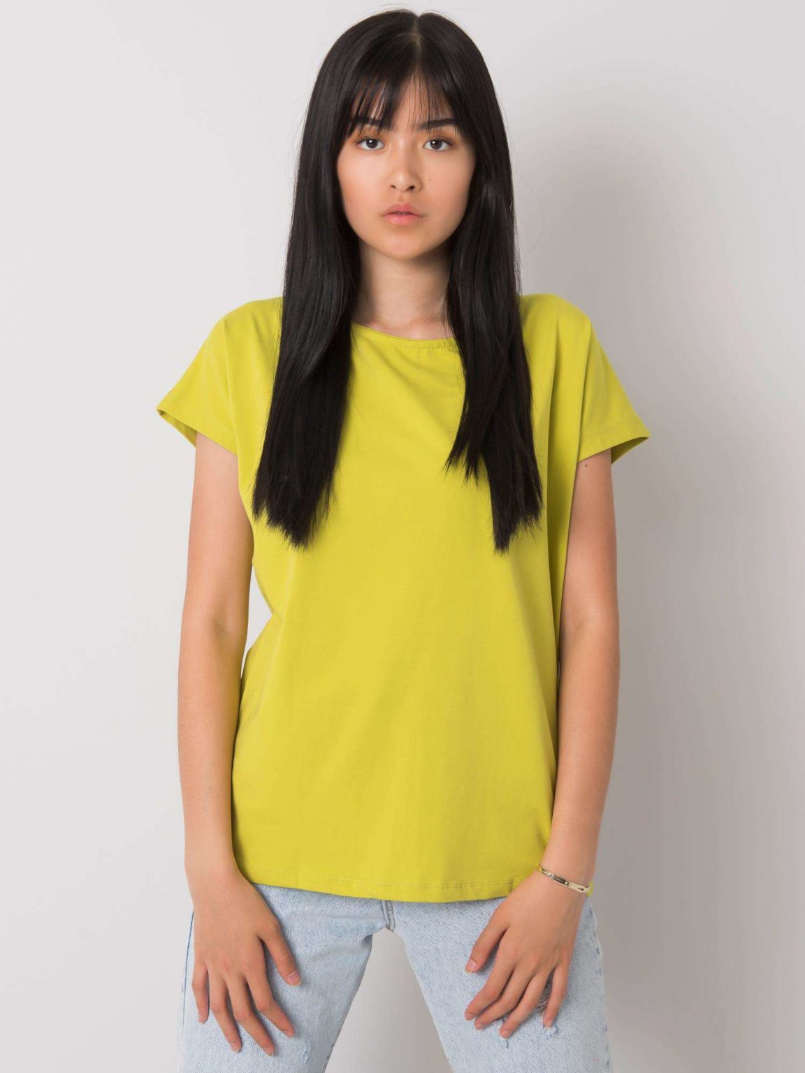 Limonkowy t-shirt jednokolorowy Nadia