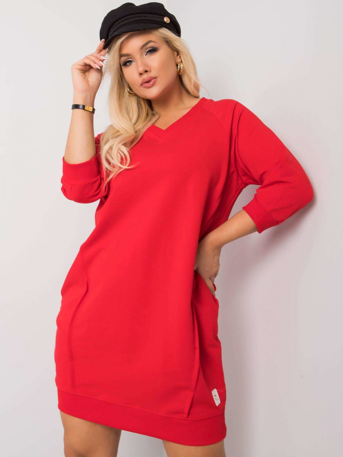 Czerwona bawełniana sukienka plus size Karissa