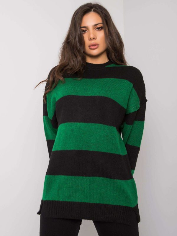 Zielono-czarny sweter w paski Nine
