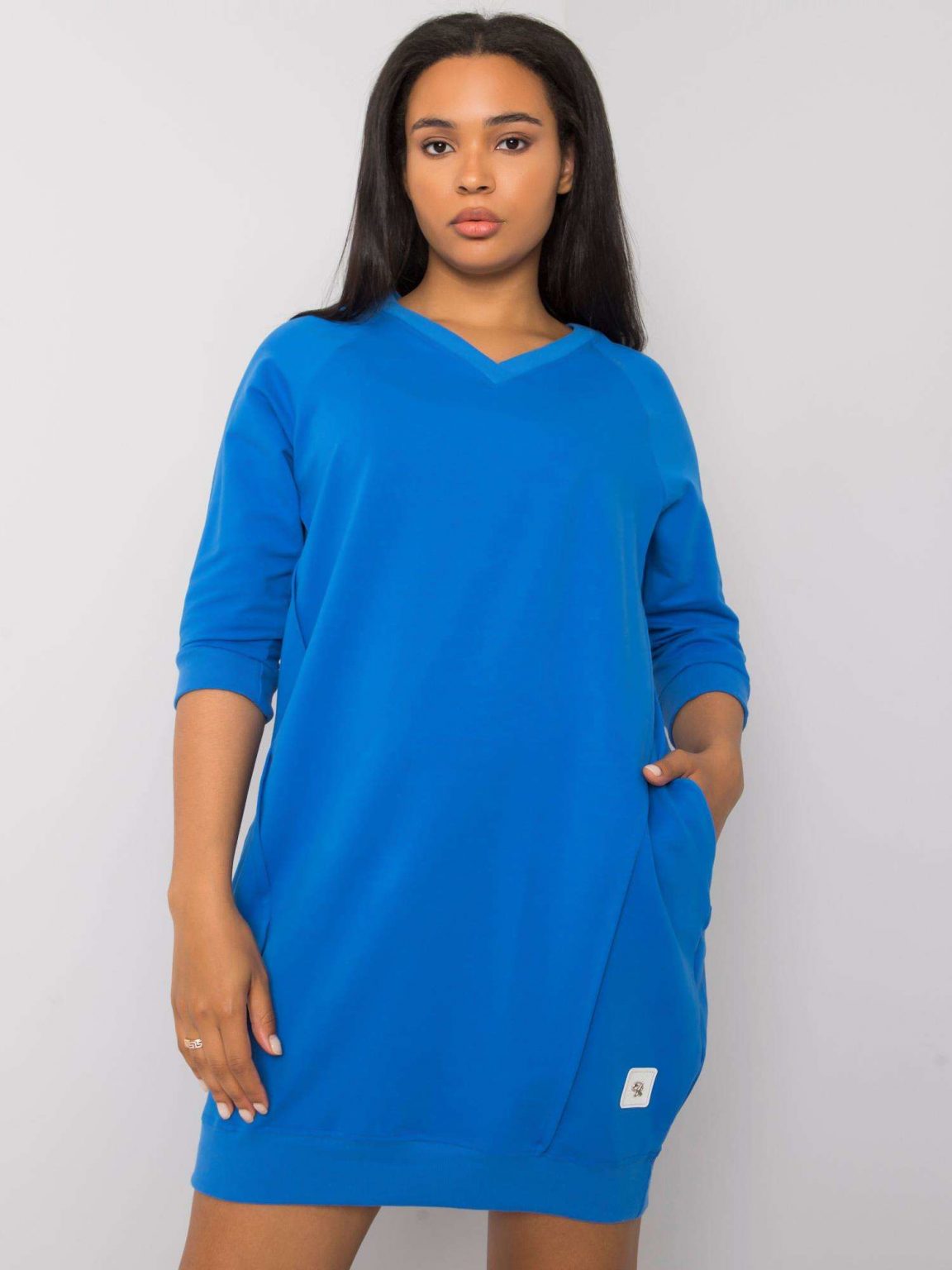Ciemnoniebieska bawełniana sukienka plus size Karissa