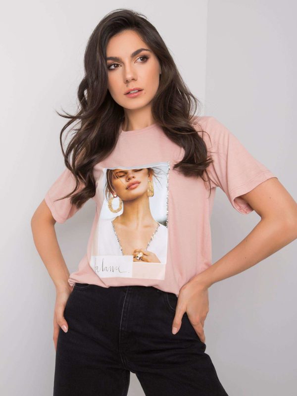 Brudnoróżowy t-shirt damski bawełniany Lynda