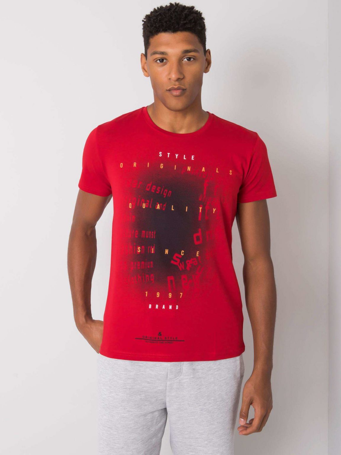 Ciemnoczerwony t-shirt męski z bawełny Lawson