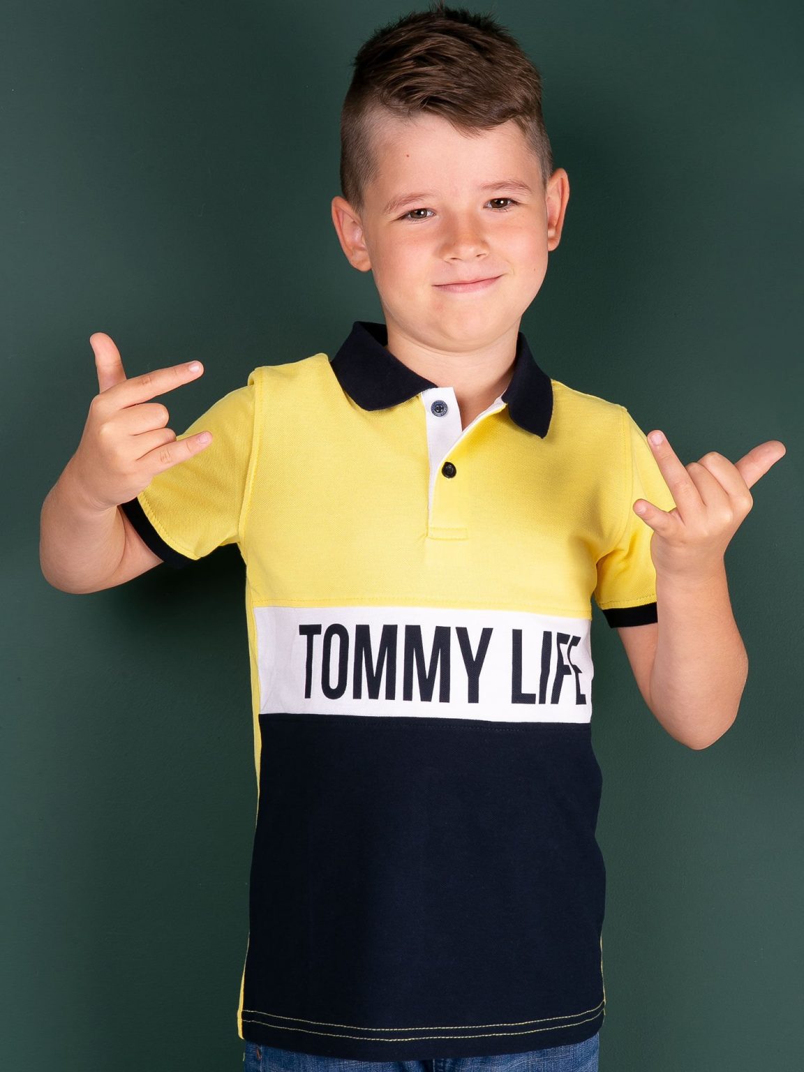 TOMMY LIFE Żółto-granatowa koszulka polo dla chłopca