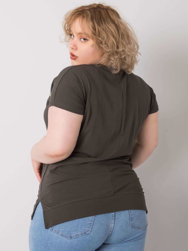 Ciemna khaki bluzka plus size z bawełny Zandra