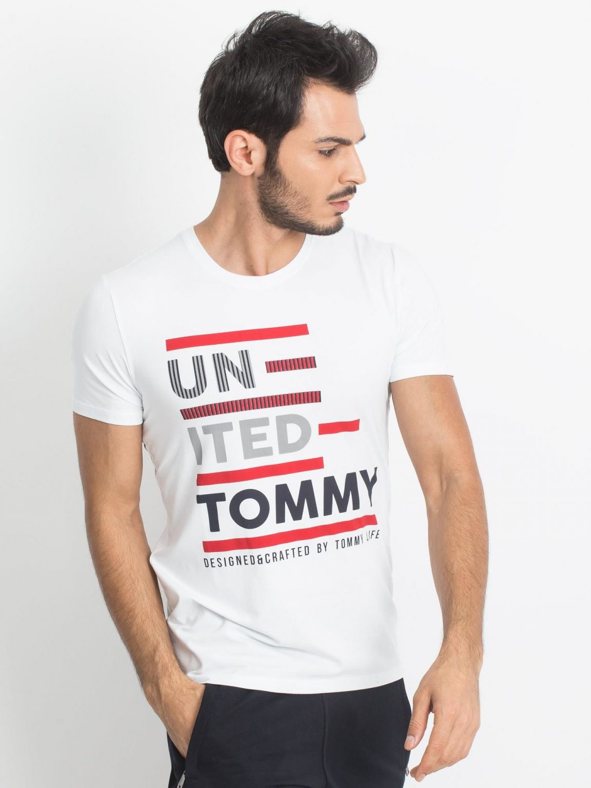 TOMMY LIFE Biała męska koszulka