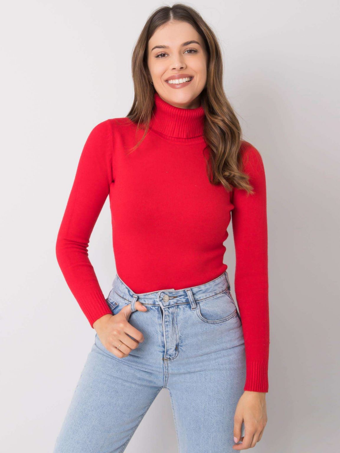 Czerwony sweter z golfem Polly