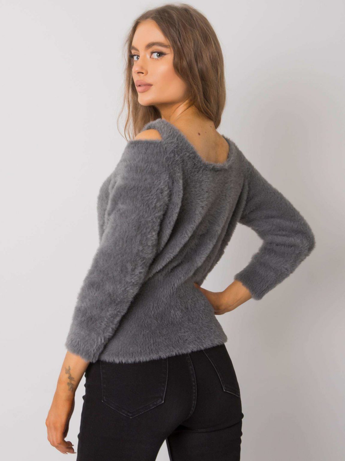 Ciemnoszary sweter z wycięciami Leandre RUE PARIS