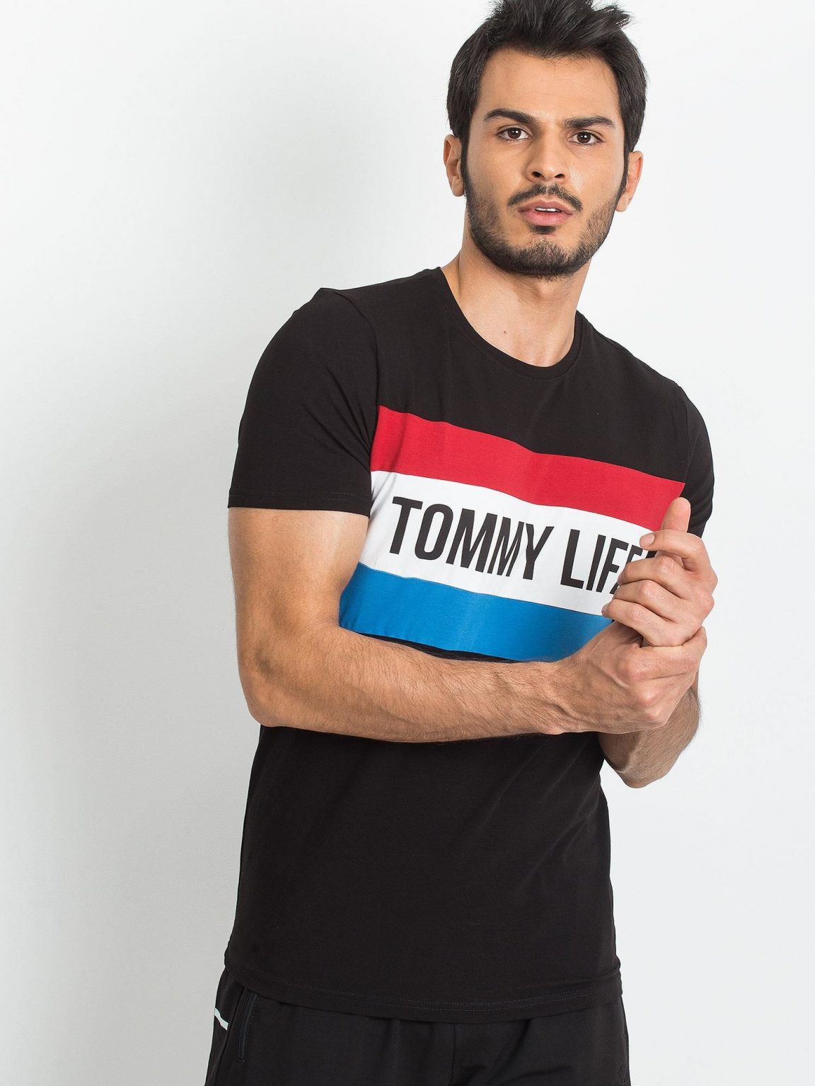 TOMMY LIFE Czarna koszulka męska