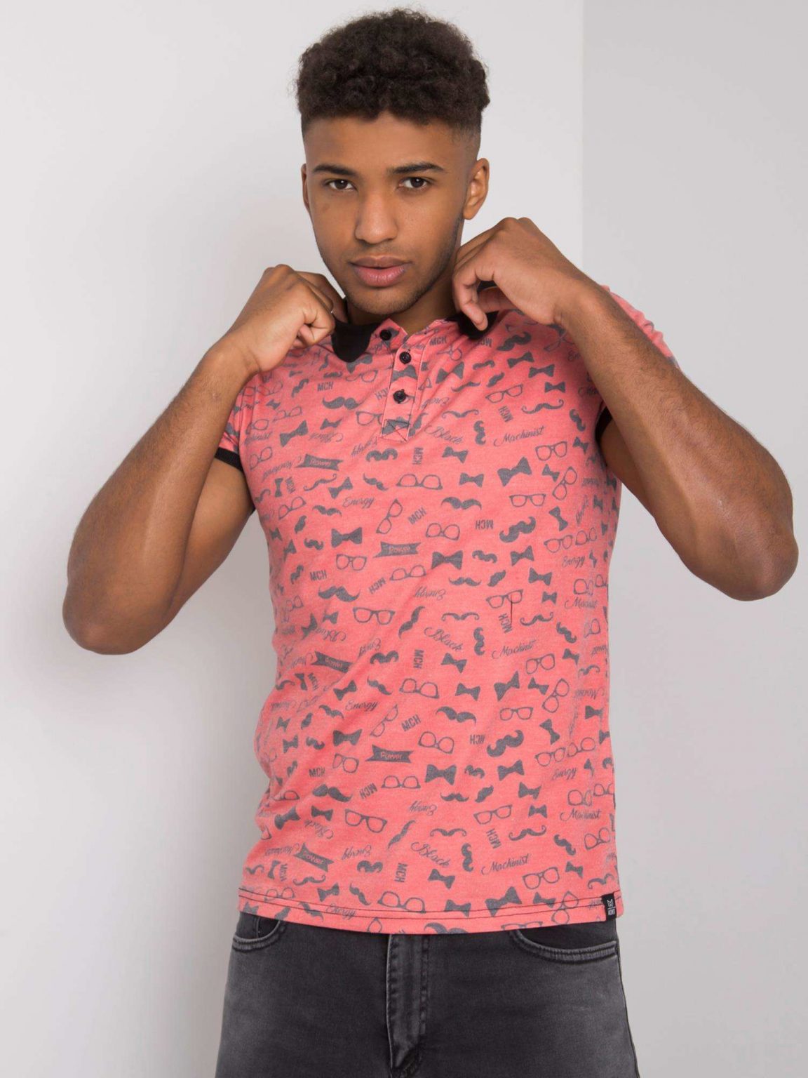 Koralowa męska koszulka polo we wzory Joshua