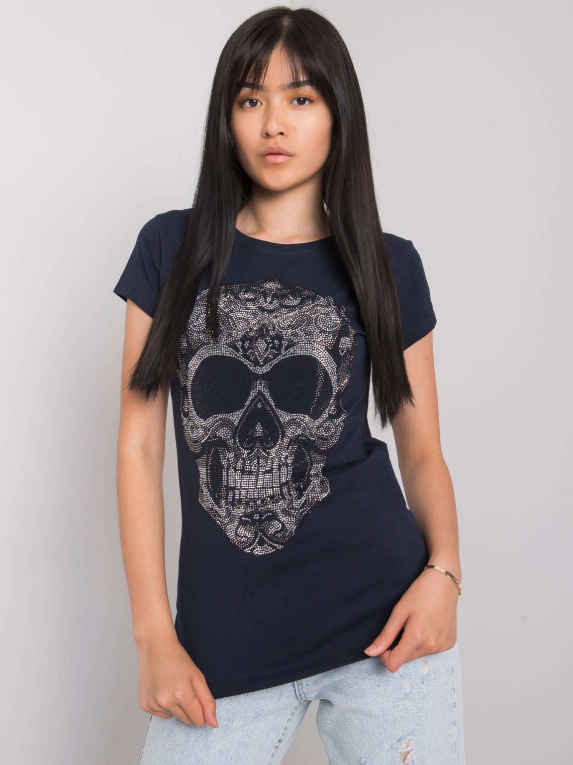 Granatowy t-shirt z aplikacją Skull
