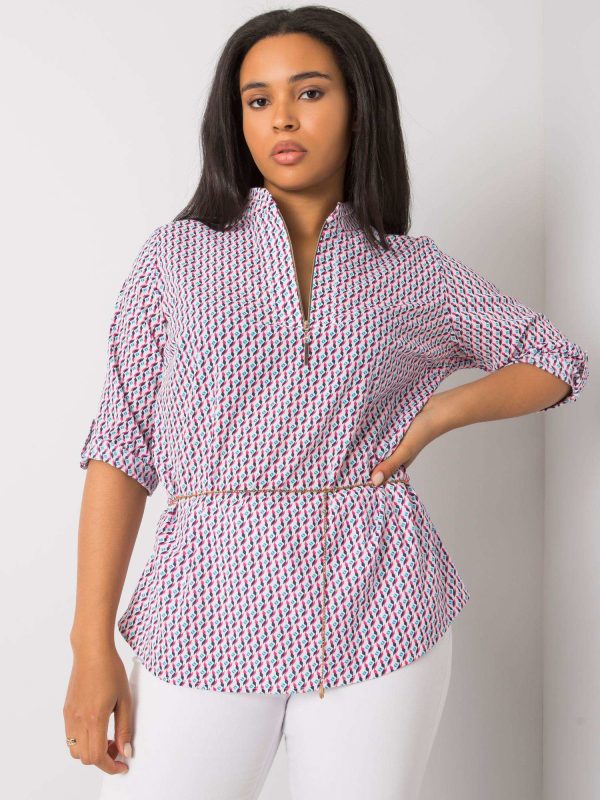 Biało-różowa bluzka plus size we wzory Benecia