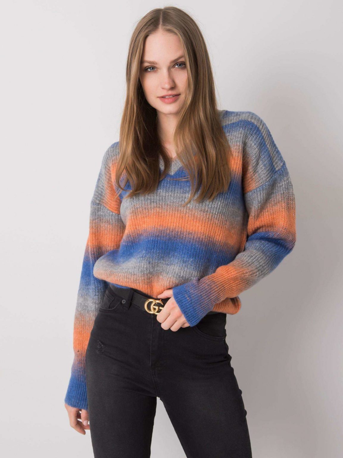 Niebiesko-pomarańczowy sweter ombre Maritza RUE PARIS