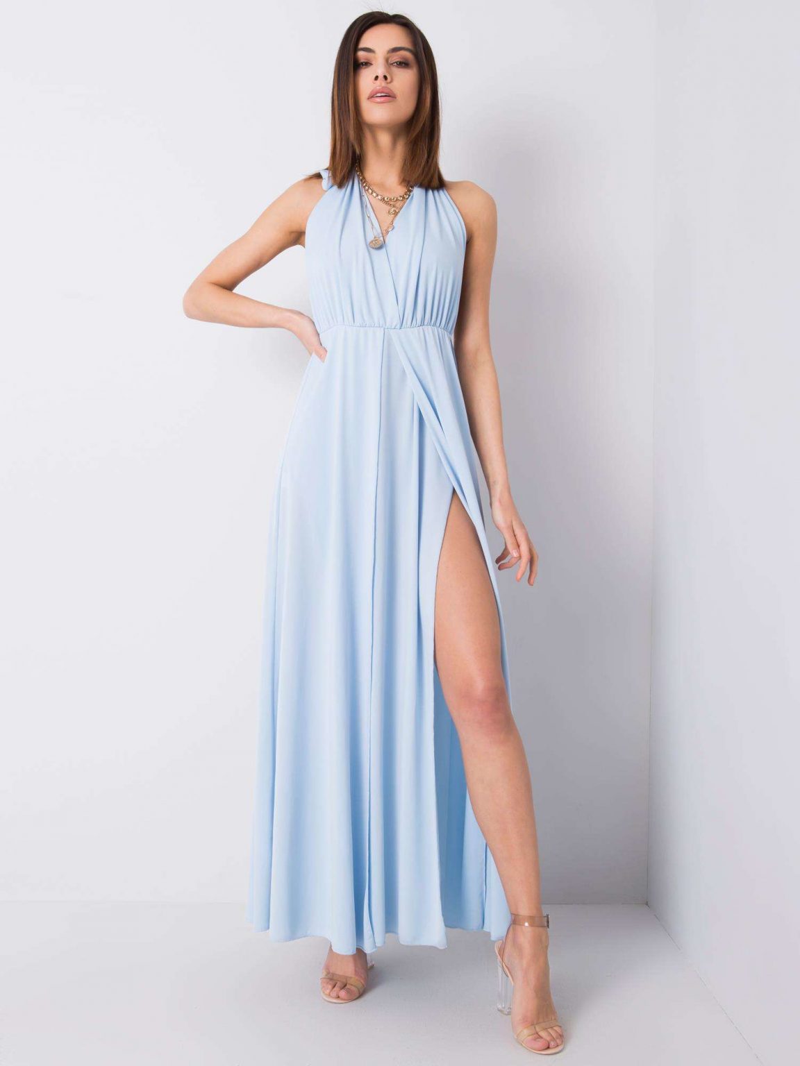 Jasnoniebieska długa sukienka Leona