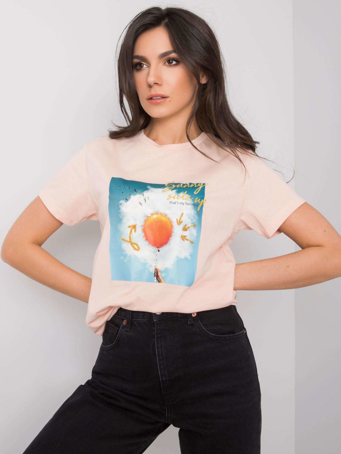 Łososiowy t-shirt z nadrukiem Trissa