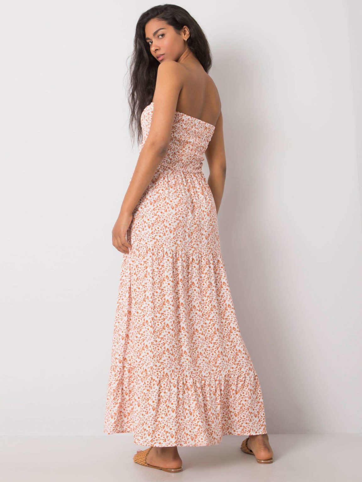 Biało-pomarańczowa sukienka maxi we wzory Lea FRESH MADE