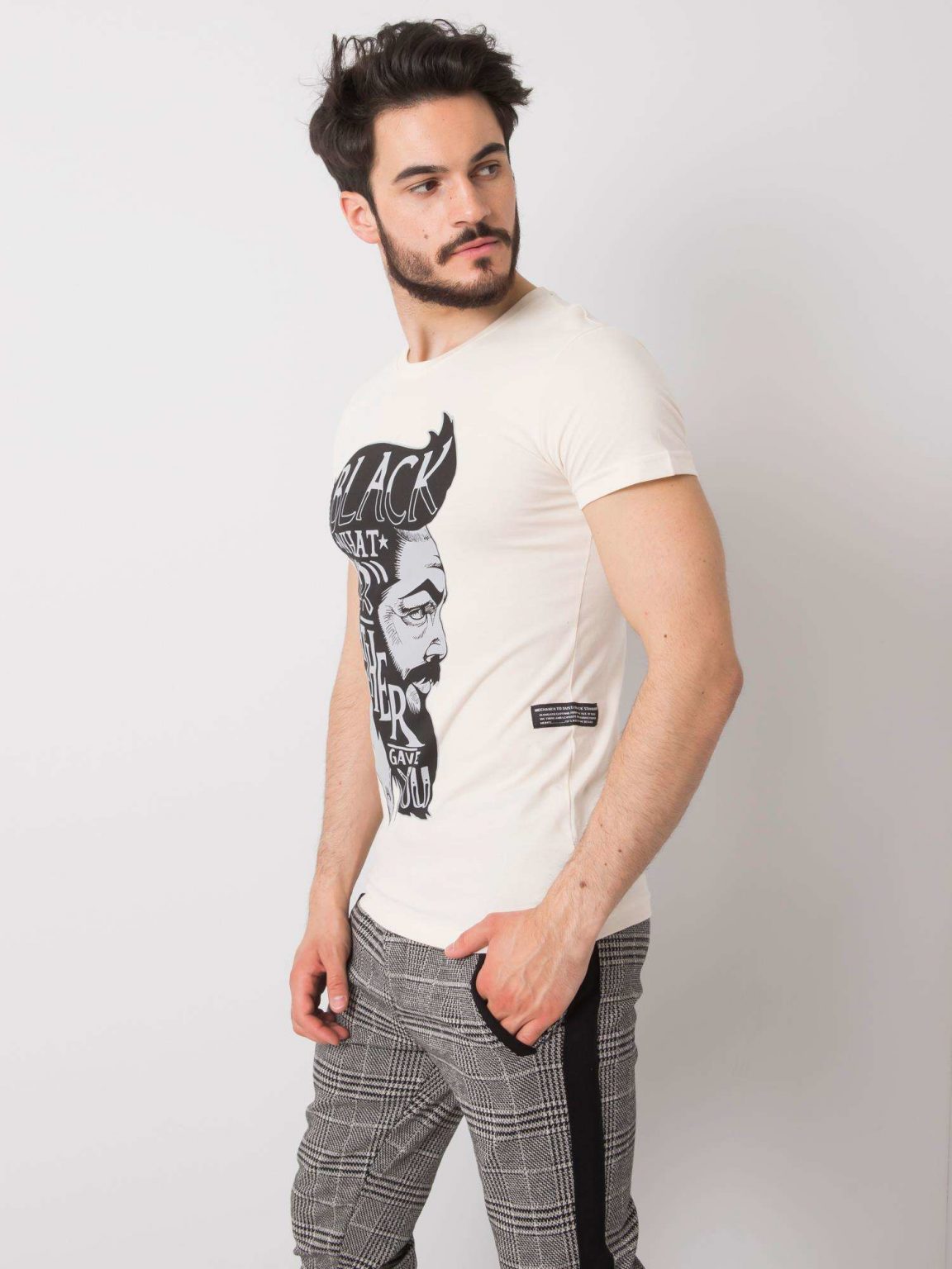 Beżowy t-shirt męski bawełniany Aiden