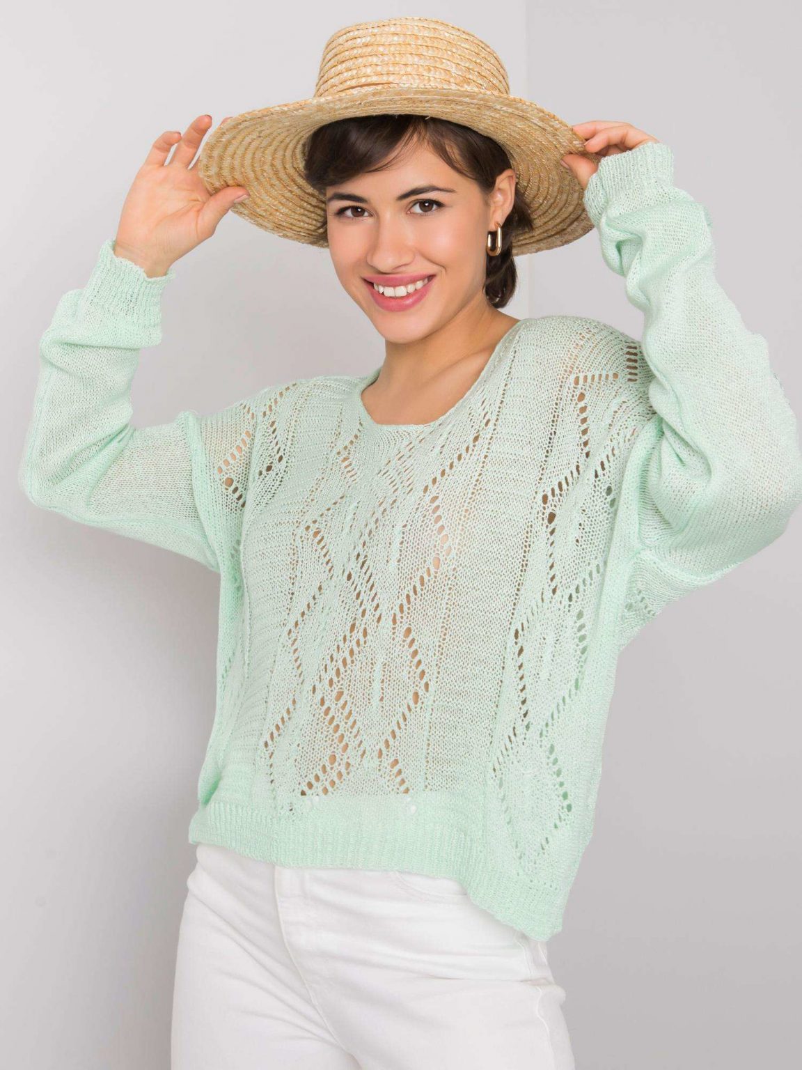Miętowy sweter ażurowy Maurissa