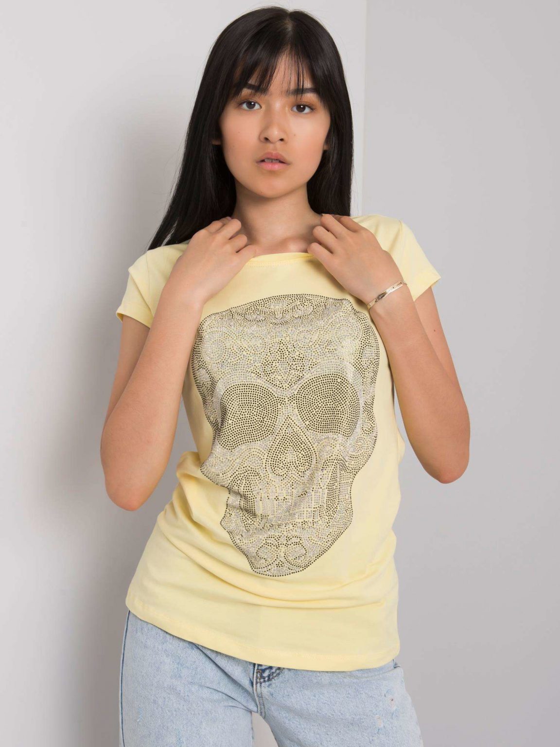 Jasnożółty t-shirt z aplikacją Skull
