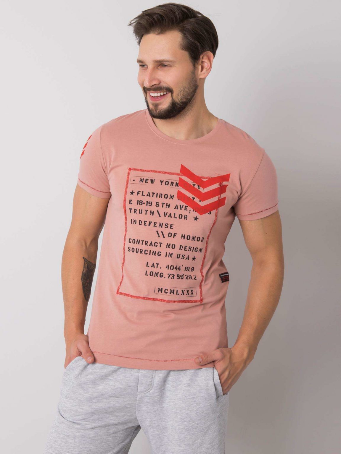 Brudnoróżowy t-shirt męski bawełniany Joshua