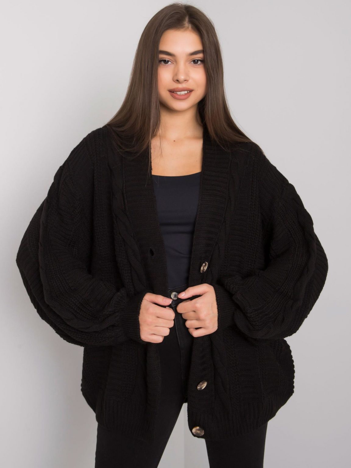 Czarny rozpinany sweter z warkoczami Middletown