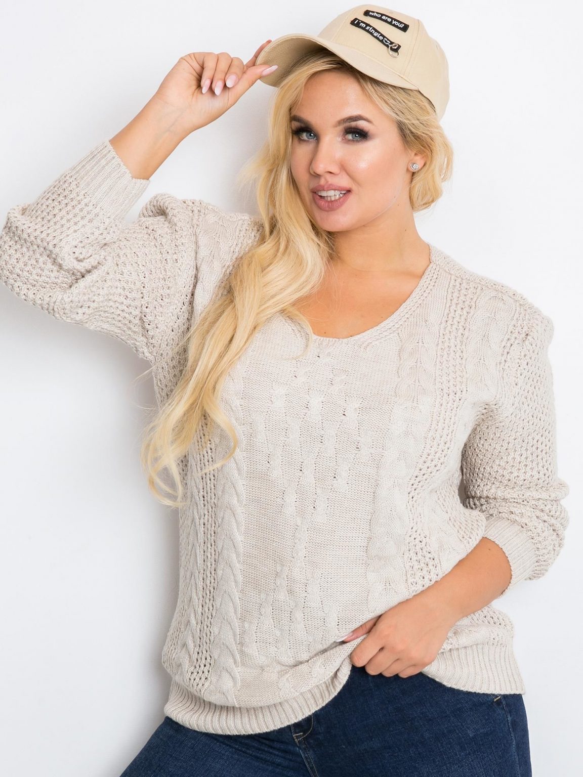 Beżowy sweter plus size Flower