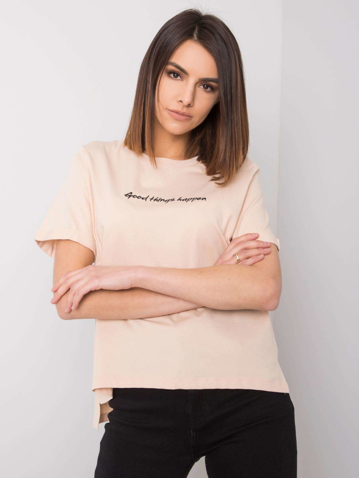 Brzoskwiniowy t-shirt bawełniany Kaylee RUE PARIS