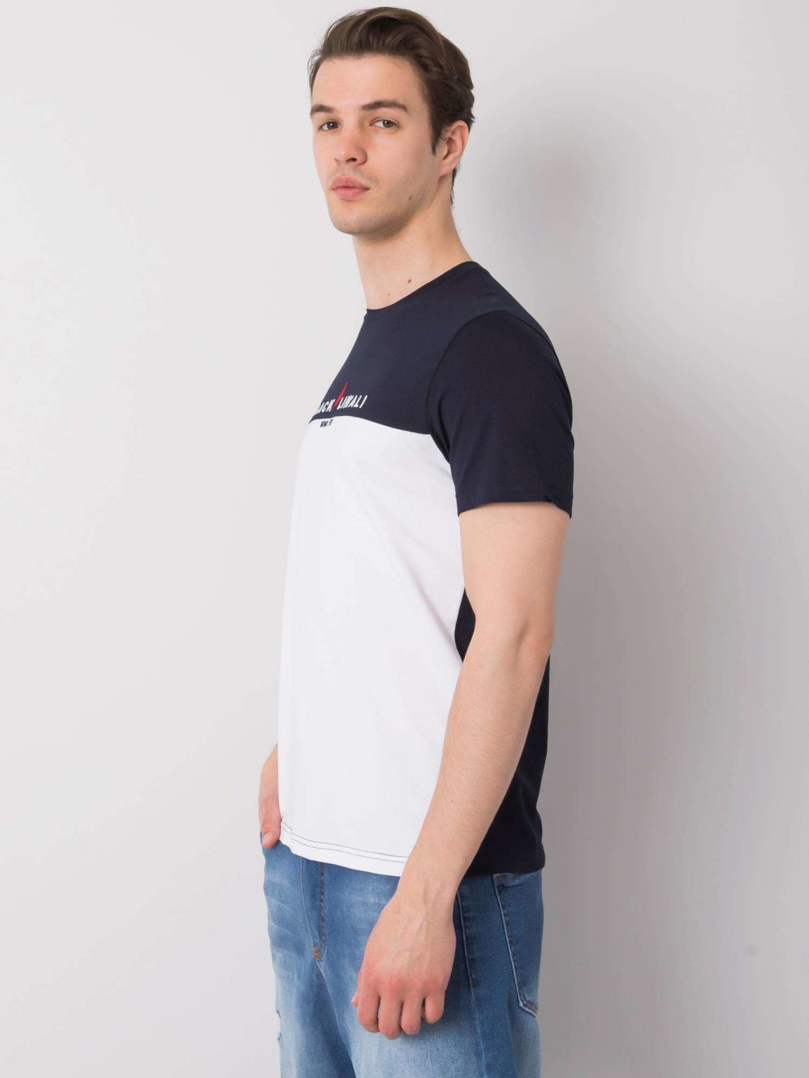 Granatowo-biały t-shirt męski Morris LIWALI