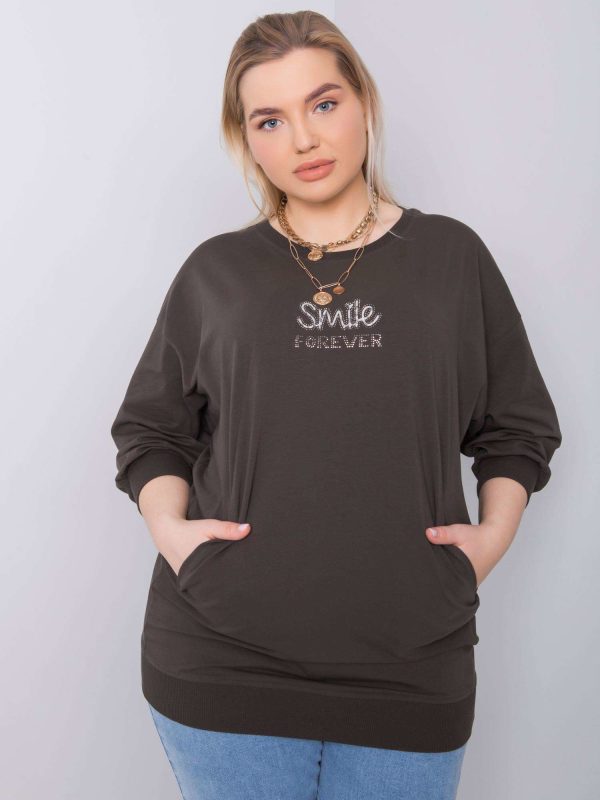 Ciemna khaki bluzka plus size z aplikacją Messina